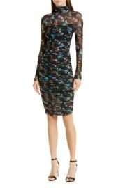 Alice Olivia Delora Floral Long Sleeve Ruched Turtleneck Dress at Nordstrom