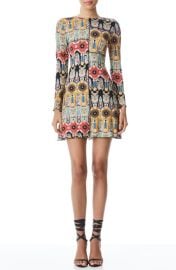 Alice Olivia Delora Printed Long Sleeve Silk Minidress in Now And Forever Tangerine Size 14 at Nordstrom