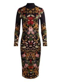 Alice Olivia Delora Turtleneck Floral Midi Dress Black at Farfetch
