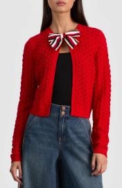 Alice Olivia Dollie Pointelle Wool Blend Bow Accent Cardigan at Nordstrom Rack
