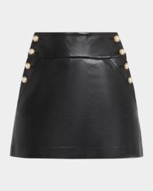 Alice Olivia Donald Button Trim Faux Leather Miniskirt at Neiman Marcus