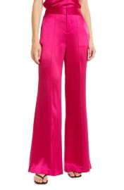 Alice Olivia Dylan High Waist Wide Leg Satin Trousers at Nordstrom