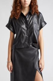 Alice Olivia Edyth Faux Leather Snap-Up Shirt at Nordstrom