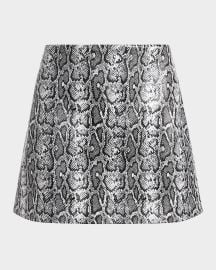 Alice Olivia Elana Snake-Printed Vegan Leather Mini Skirt at Neiman Marcus