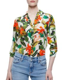 Alice Olivia Eloise Blouse in Tropical Palm Off White at Nordstrom