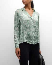 Alice Olivia Eloise Burnout Button-Front Blouse at Neiman Marcus