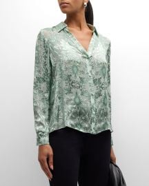 Alice Olivia Eloise Burnout Button-Front Blouse at Neiman Marcus