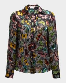 Alice Olivia Eloise Butterfly-Print Button-Front Blouse at Neiman Marcus