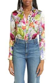 Alice Olivia Eloise Floral Print Viscose Silk Blouse at Nordstrom