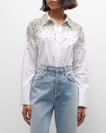 Alice Olivia Finely Embellished Button Front Shirt at Neiman Marcus