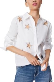 Alice Olivia Finely Rhinestone Cutout Button-Up Shirt at Nordstrom