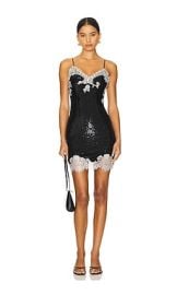 Alice Olivia Harley Sequin Mini Slip Dress In Black Off White at Revolve