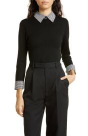 Alice Olivia Houndstooth Trim Stretch Wool Sweater at Nordstrom