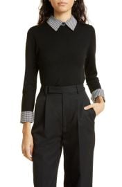 Alice Olivia Houndstooth Trim Stretch Wool Sweater at Nordstrom