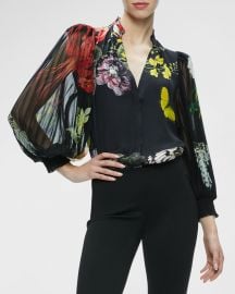 Alice Olivia Ilan Essential Floral Pleated Button-Front Blouse at Neiman Marcus