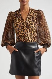 Alice Olivia Ilan Leopard Print Long Sleeve Shirt at Nordstrom