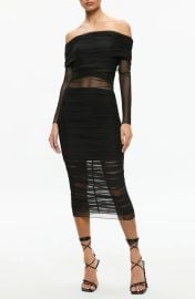 Alice Olivia Isadola Off Shoulder Mesh Ruched Midi Dress at Nordstrom