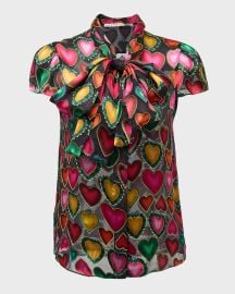 Alice Olivia Jeannie Bow Cap-Sleeve Burnout Blouse at Neiman Marcus