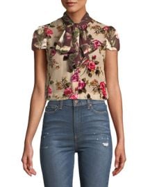 Alice Olivia Jeannie Bow Collar Cap Sleeve Button Front Blouse at Neiman Marcus