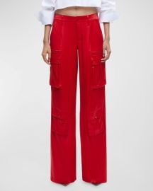 Alice Olivia Joette Low-Rise Satin Cargo Pants at Neiman Marcus