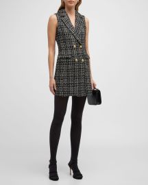 Alice Olivia Jordy Double-Breasted Tweed Tuxedo Dress at Neiman Marcus