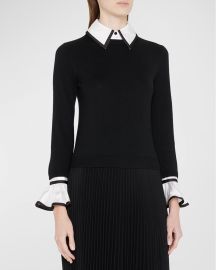 Alice Olivia Justina Woven Combo Long-Sleeve Pullover at Neiman Marcus