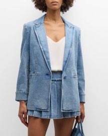 Alice Olivia Justine Denim Roll Cuff Longline Blazer at Neiman Marcus