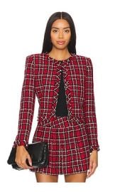 Alice Olivia Kidman Jacket In School Girl Plaid Bright Ruby at Revolve