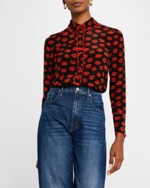 Alice Olivia Kiss Kiss Willa Wide Cuff Placket Top with Piping at Neiman Marcus