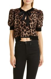 Alice Olivia Kitty Leopard Print Puff Sleeve Crop Cardigan at Nordstrom