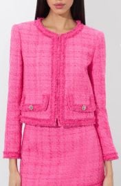 Alice Olivia Landon Boxy Crop Tweed Jacket in Wild Pink at Nordstrom Rack