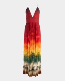 Alice Olivia Lauren Pleated V Neck Maxi Dress at Neiman Marcus