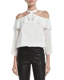 Alice Olivia Layla Cold-Shoulder Ruffle Blouson Top at Neiman Marcus