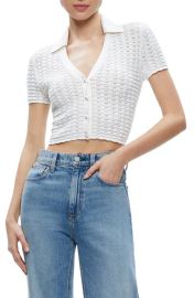 Alice Olivia Linda Crop Pointelle Polo Sweater at Nordstrom