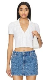 Alice Olivia Linda Cropped Polo In Soft White at Revolve