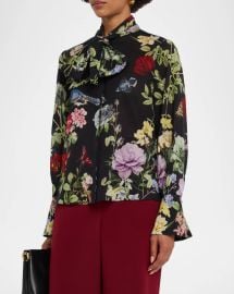 Alice Olivia Lloyd Floral Slit Sleeve Blouse at Neiman Marcus