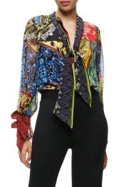 Alice Olivia Lloyd Print Tie Neck Silk Blouse at Nordstrom