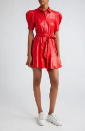 Alice Olivia Lurlene Puff Sleeve Faux Leather Minidress at Nordstrom