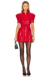 Alice Olivia Lurlene Puff Sleeve Faux Leather Minidress at Revolve