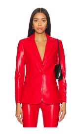 Alice Olivia Macey Leather Blazer In Bright Ruby at Revolve