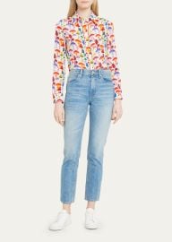 Alice Olivia Magic Mushroom Willa Piped Button-Front Placket Top - at Bergdorf Goodman