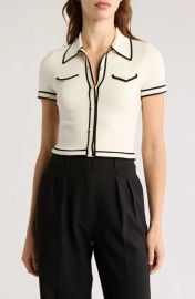 Alice Olivia Marlena Knit Contrast Trim Shirt at Nordstrom Rack