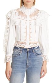 Alice Olivia Marlo Eyelet Peplum Blouse in Off White  at Nordstrom