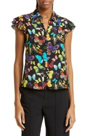 Alice Olivia Martel Butterfly Print Silk Blouse at Nordstrom