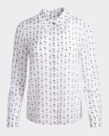 Alice Olivia Martini Chic Willa Silk Placket Top at Neiman Marcus