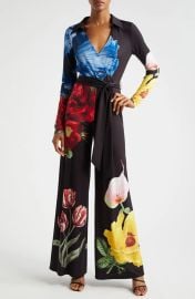 Alice Olivia Melina Faux Wrap Wide Leg Jumpsuit at Nordstrom