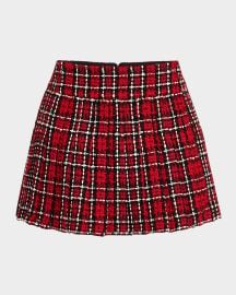 Alice Olivia Mera Plaid Pleated Mini Skirt at Neiman Marcus