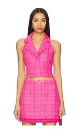 Alice Olivia Meri Cropped Halter Blazer Top In Wild Pink at Revolve