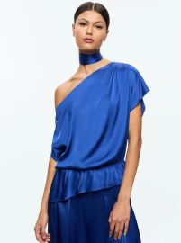 Alice Olivia Mitsuko Draped One Shoulder Asymmetric Blouse with Scarf at Alice + Olivia