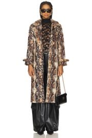 Alice Olivia Nevada Drapey Mid Length Trench Coat In Camel Black Snake at Revolve